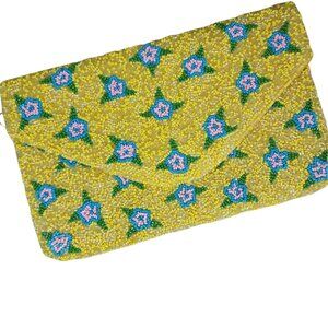 KAYLEE Yellow Floral Beaded Envelope Clutch Crossbody Bag NWT